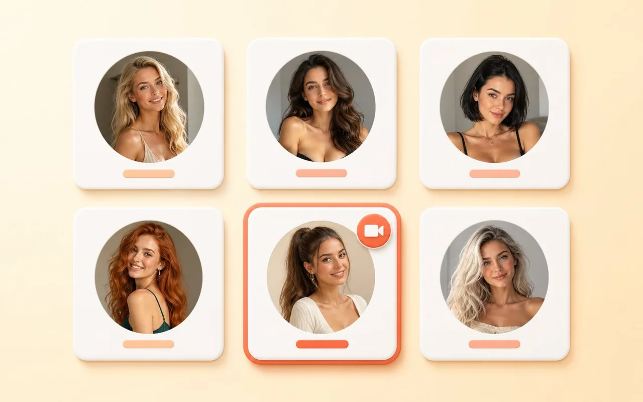Pick from Discover: a grid of profile cards, one selected with a call button
