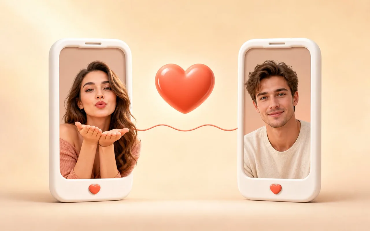 Mutual match: two phones face each other with a heart between them